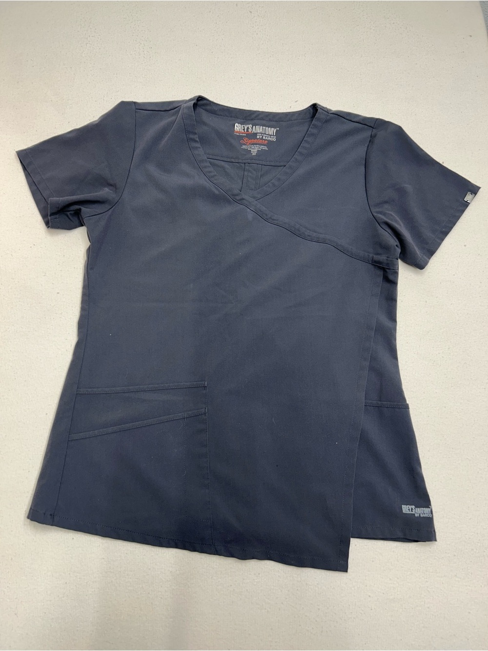 Grey's Anatomy Dark Grey Mock Wrap Scrub Top - Short Sleeve
